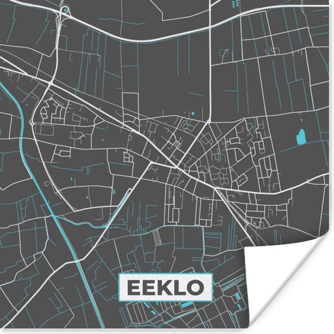 Poster Stadskaart – Grijs - Kaart – Eeklo – België – Plattegrond - 75x75 cm