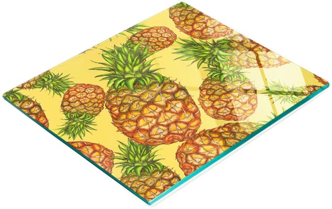 Serveerplank van gehard glas met ananasafbeelding, 60x52 cm