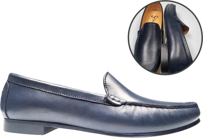 Stravers - Luxe Mocassins Leren Zool Maat 44 Blauw Dames Grote Maten Instappers
