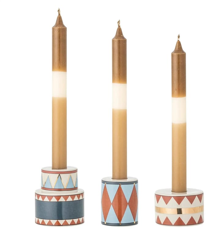 Bloomingville Kandelaar aardewerk blauw Bitja - set van 3
