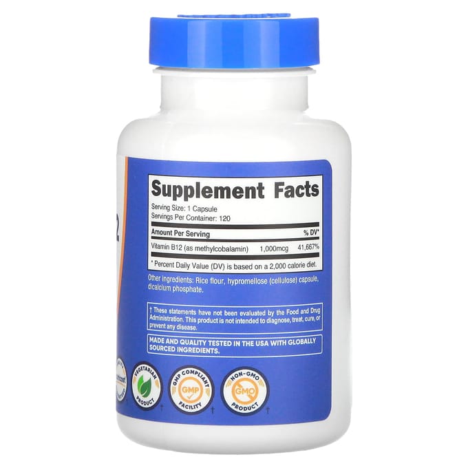 Nutricost, Vitamine B12, 1 000 mcg, 120 capsules