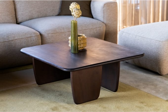 Salontafel Milla vierkant mangohout 90x90x32 cm - Bruin - Japandi
