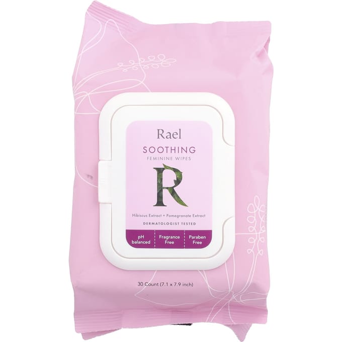 Rael, Lingettes Féminines Apaisantes, Sans Parfum, 30 Unités pink