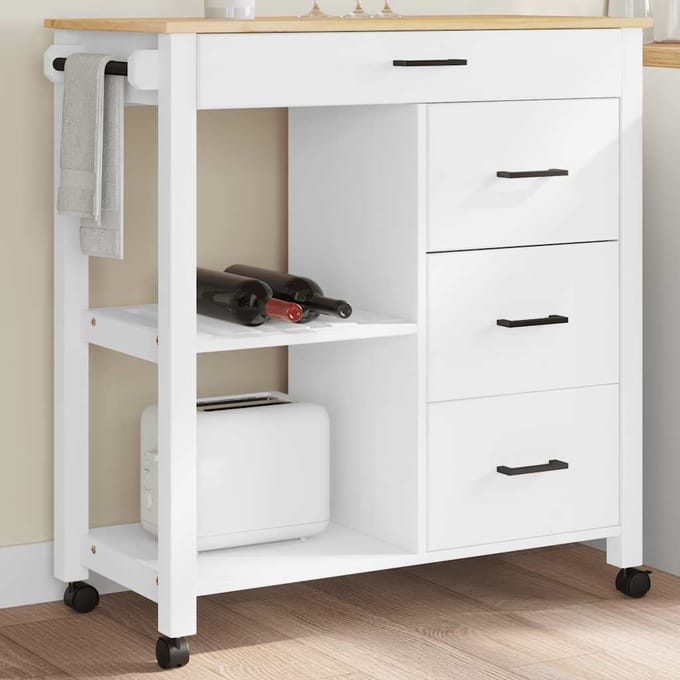 vidaXL - Keukentrolley - MONZA - 84x40x88,5 - cm - massief - grenenhout - wit