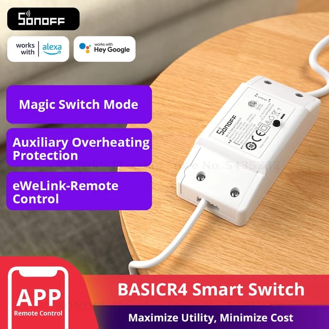 1-10PCS SONOFF BASICR4 WiFi Smart Switch ESP32 Magic Switch Mode Betrouwbare Veilige EWeLink Afstandsbediening met S-MATE2 Alexa Google