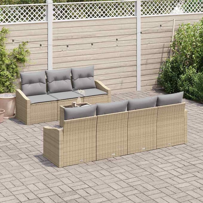 vidaXL Bankstel met kussen met opslag 8 pcs Beige en Grijs poly rattan