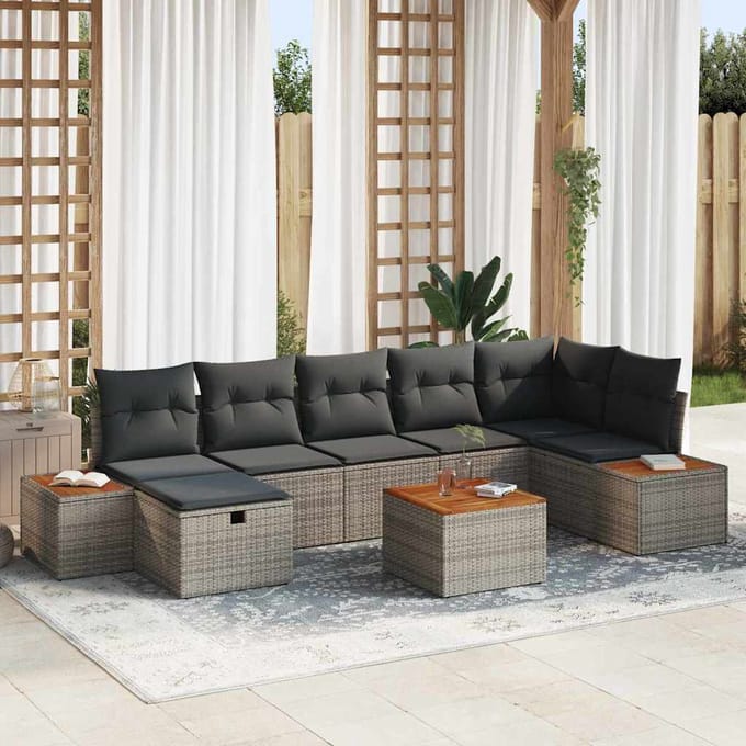 vidaXL - Tuinbank - Set - 8 - st - Grijs - poly - rattan
