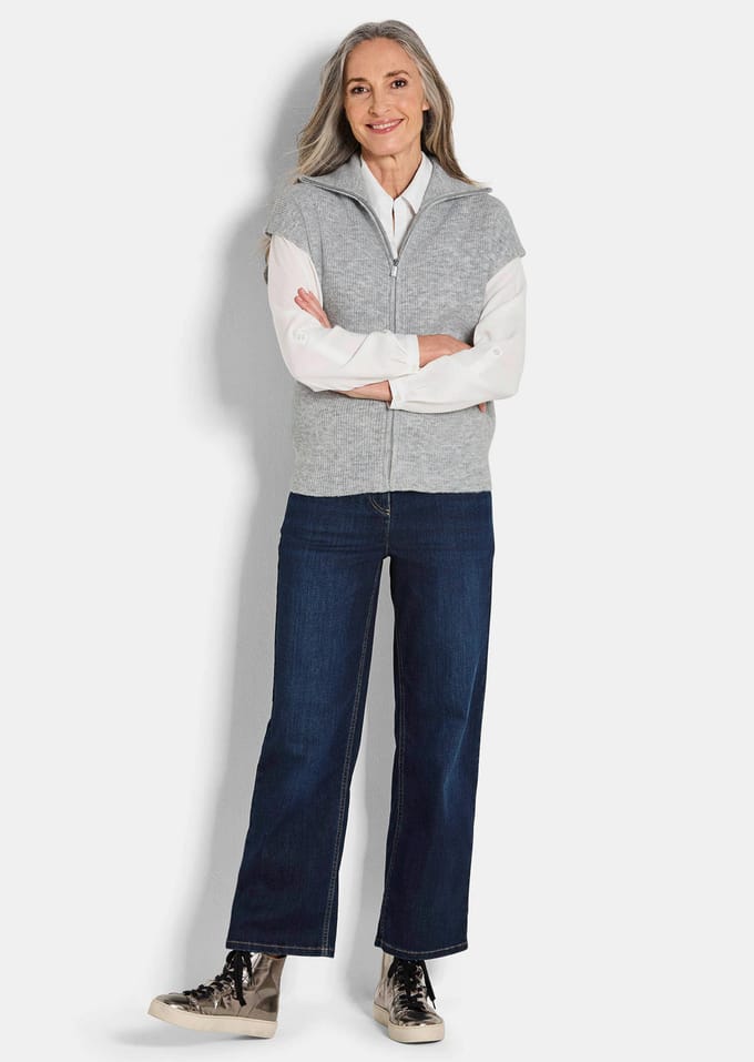 Gebreide bodywarmer met rits - grijs / gemêleerd - Gr. 21 van Goldner Fashion