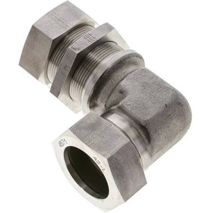 42L RVS L-Vorm Snijringkoppeling Schotdoorvoer 160bar ISO 8434-1