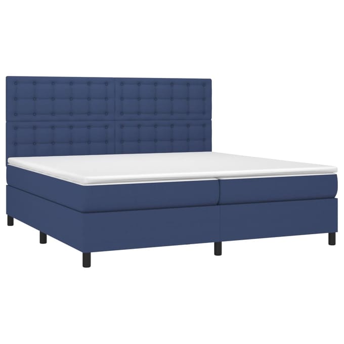 vidaXL - Boxspring - met - matras - en - LED - stof - blauw - 200x200 - cm