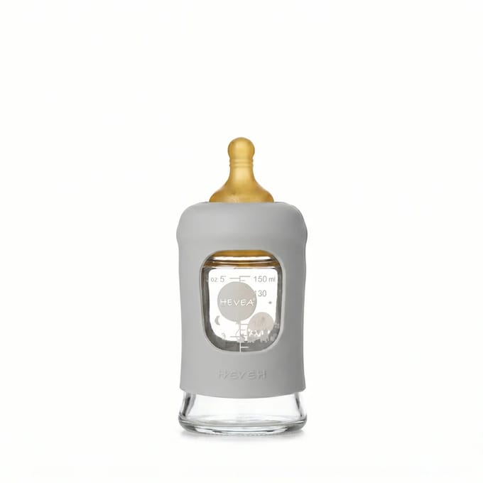 HEVEA - Glazen Fles - Brede Hals 150ml - Met Sleeve - Gorgeous Grey