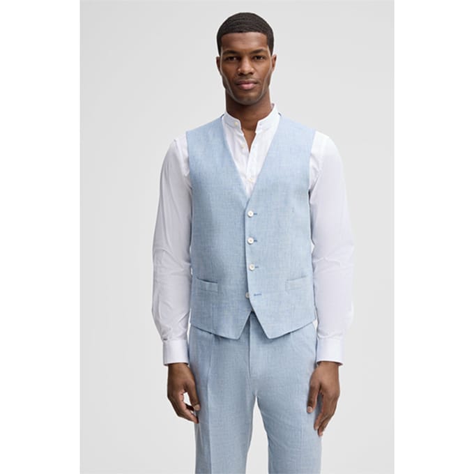 Gyl-vest met linnenaandeel, blauw gemêleerd