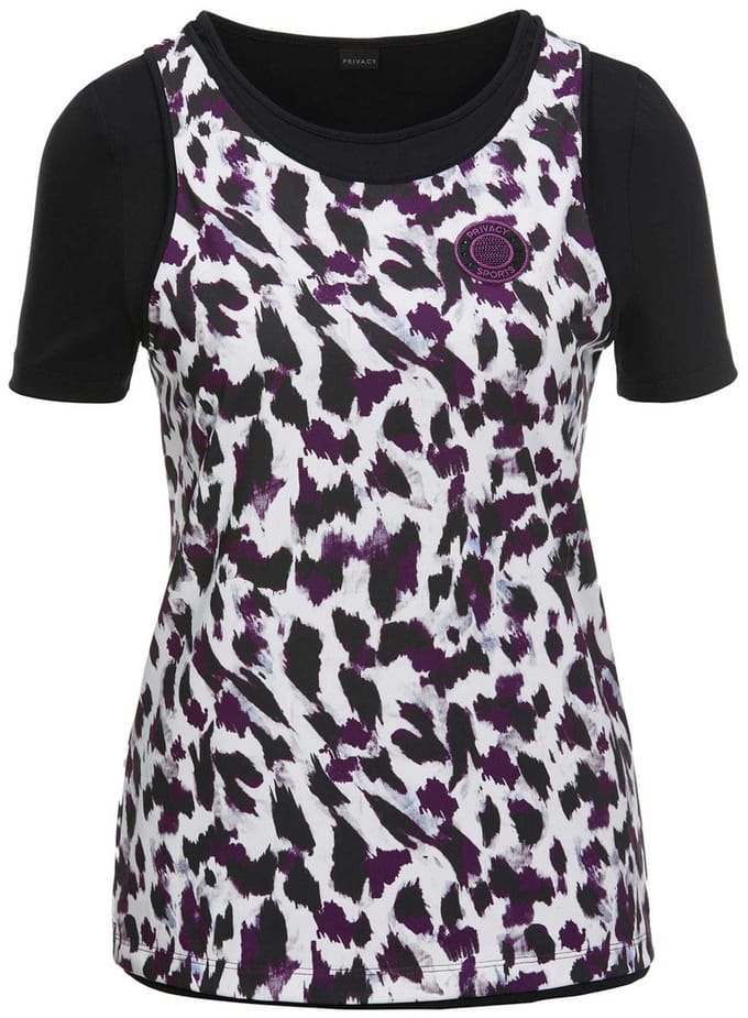 MADELEINE Hardloopshirt Twee In Één Two-in-One-Laufshirt im Leo-Look crème / paars / meerkleurig