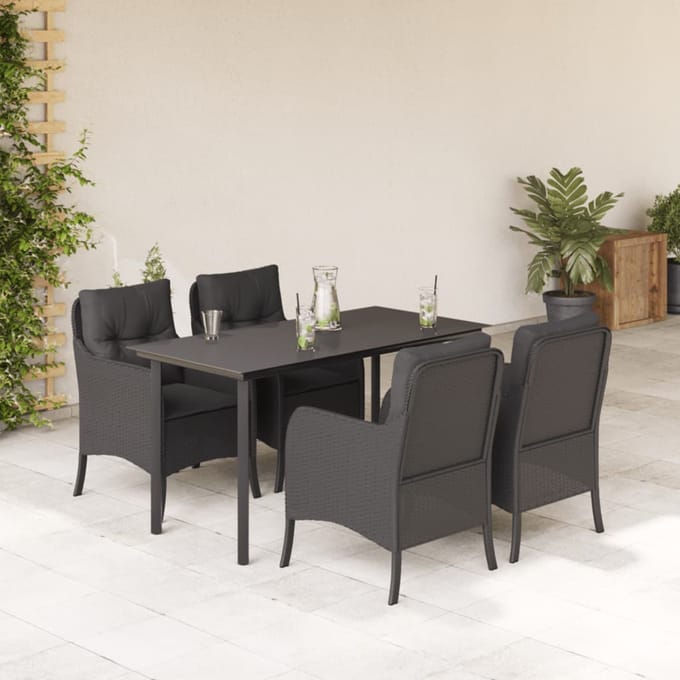 vidaXL - 5-delige - Tuinset - met - kussens - poly - rattan - zwart