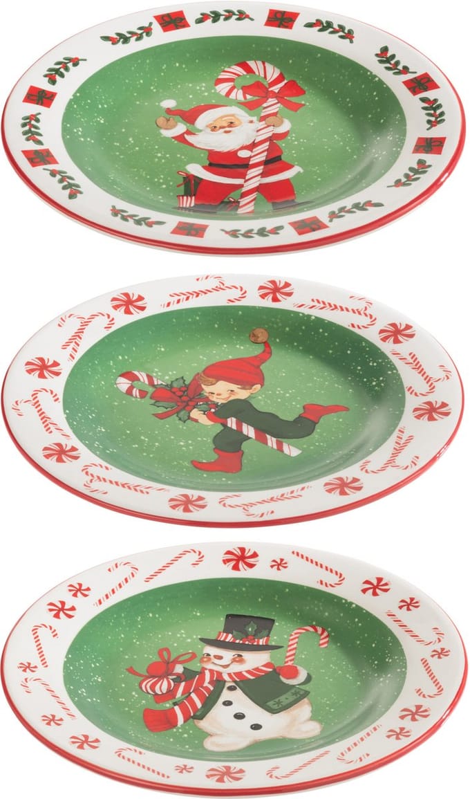 J-Line bord Kerstmis Dolomite - keramiek - mix - 3 stuks