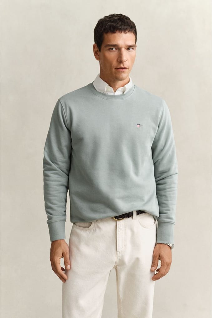 Gant Shield crew neck sweater grijs-groen