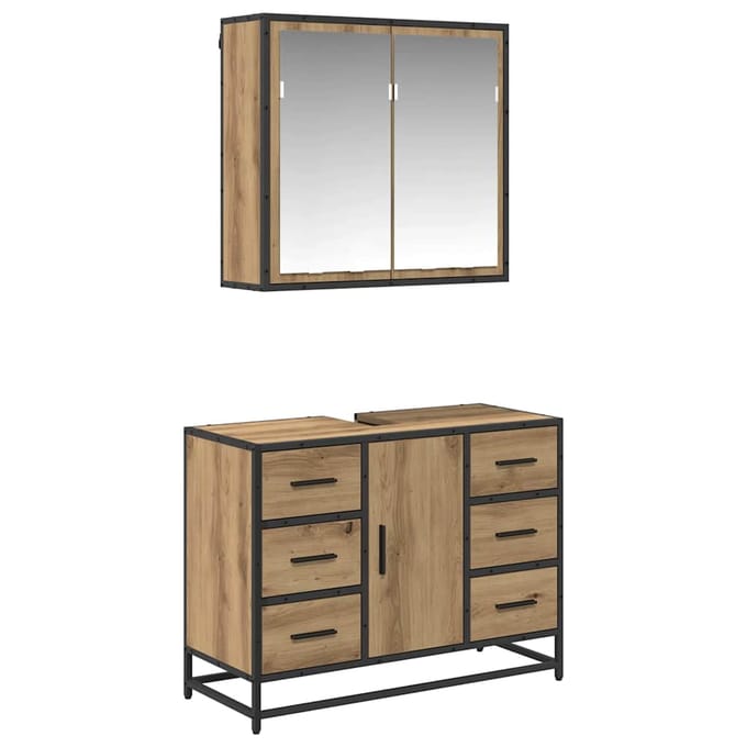 vidaXL - Badkamermeubel - Set - 2 - st - Artisan - Eiken - 80 - x - 33 - x - 60 - cm