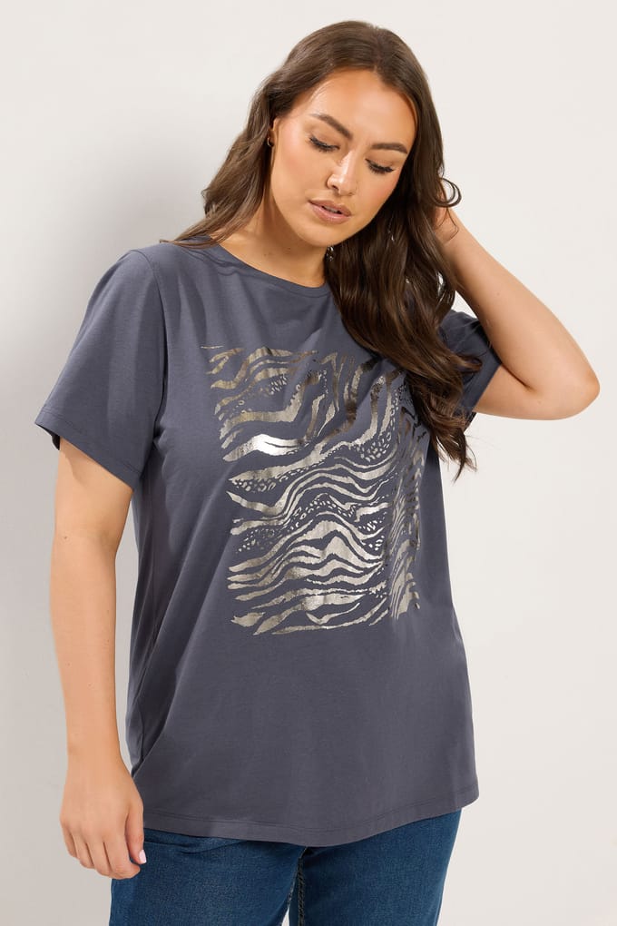 Yours Grijs Tshirt Met Zebrafolie Size 50-52
