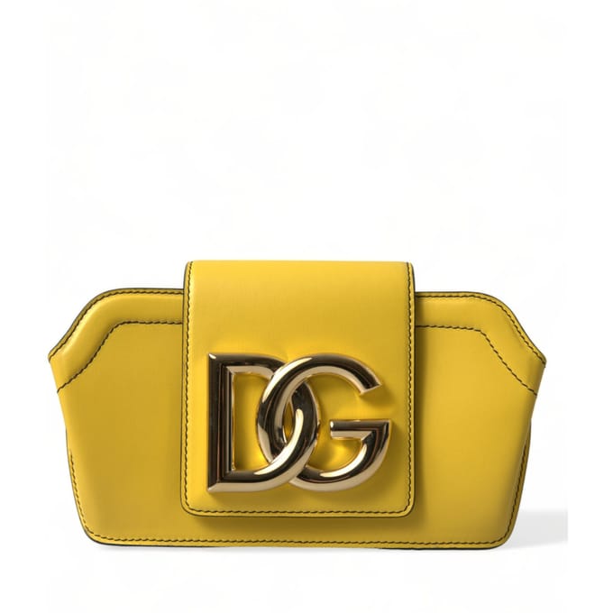 Gele Gladde Leren DG Logo Clutch Schoudertas