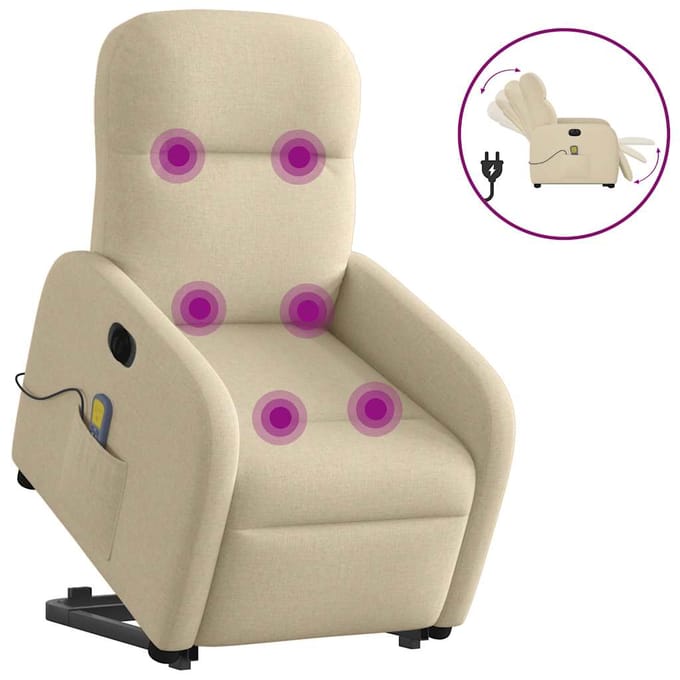 vidaXL - Sta-op-massagestoel - elektrisch - verstelbaar - stof - crèmekleurig