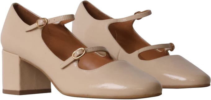 Leren ballerina's met hak, in de kleur Pivoine