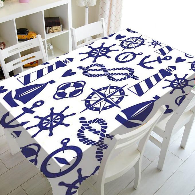 Nappe de table basse à rayures bleues et blanches, décoration de mariage de cuisine de luxe, nappe imperméable 85-85cm