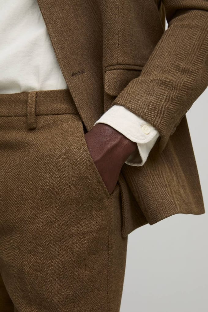Straight Fit Wool Look Trouser | Mocha | Size 40