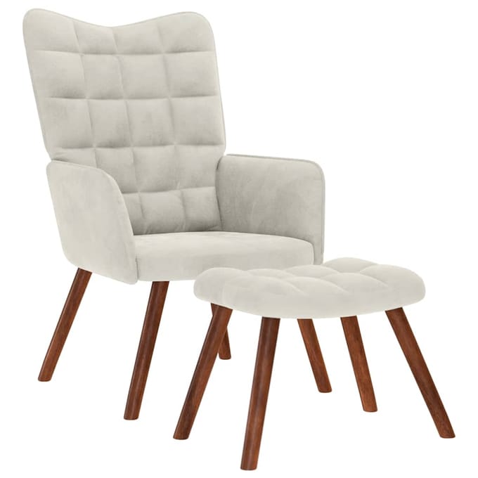vidaXL - Relaxstoel - met - kruk - crèmekleurig - fluweel