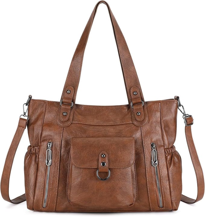 Schoudertas Dames - Grote Shopper - Dagelijks Gebruik - Verstelbare Band - 38 cm Breed - Vintage Bruin