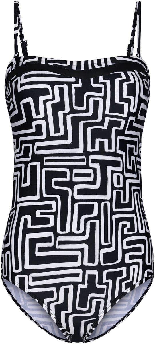 Pastunette-Badpak Graphic Beach - Zwart/Wit - Corrigerend - Strapless - Maat 36
