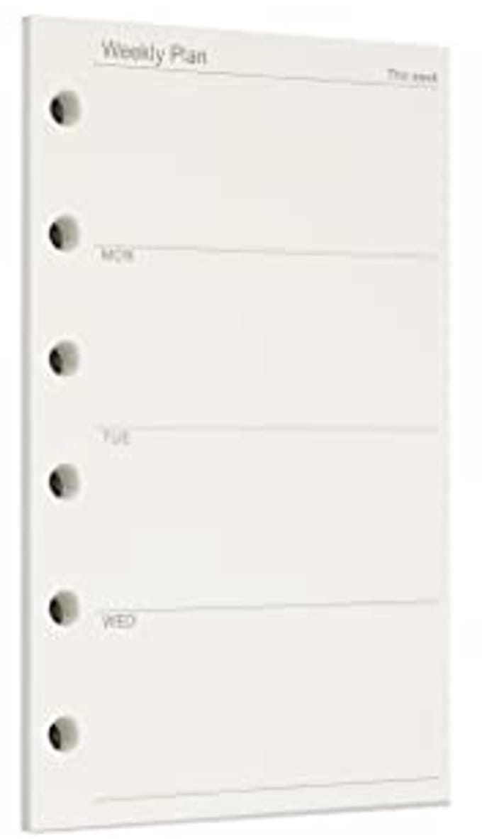 Weekly Planner A7 - 45 Vellen/90 Pagina's - Losbladig Gestanst Papier voor 6 Gaats Binder