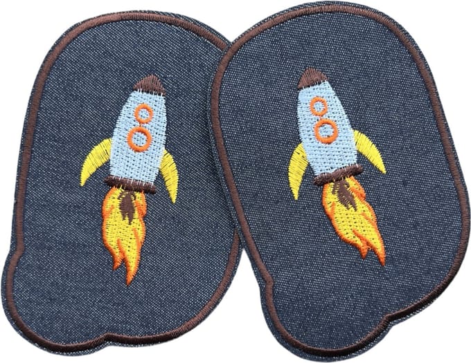 Elleboog Knie Strijk Stukken Patch Set Denim Raket 7.9 cm / 11.8 cm / Blauw