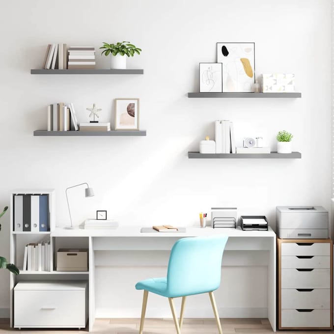 vidaXL - Wandschappen - zwevend - 4 - st - 90x23,5x3,8 - cm - MDF - grijs