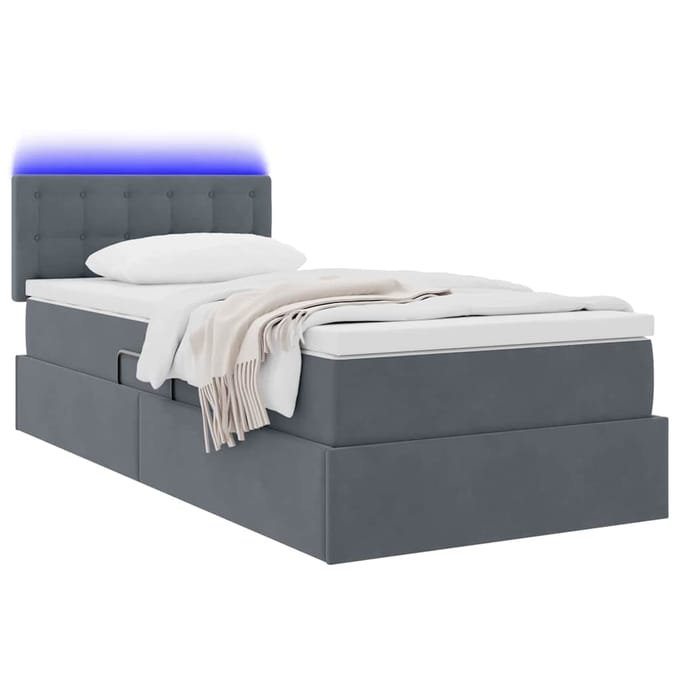 vidaXL - LED - opbergbed - met - matras - Donkergrijs - 100 - x - 200 - cm - Fluweel