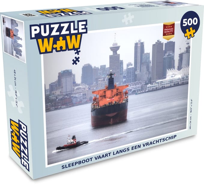Puzzel Sleepboot vaart langs een vrachtschip - Legpuzzel - Puzzel 500 stukjes