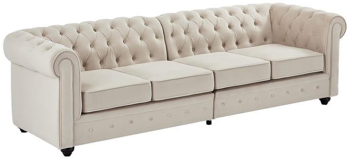 Vente-unique Vierzitsbank in beige fluweel - Chesterfield CHESTERFIELD