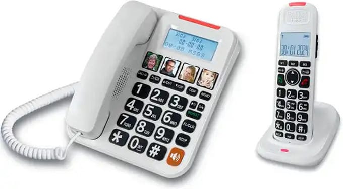 Twinset Draadloze Dect Telefoon & Big Button Bedrade Senioren Telefoon - Duo Set - 2 Handsets - Grote Toetsen - Vaste lijn - Wit