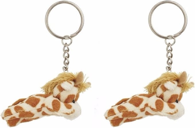 Nature Planet sleutelhanger Giraffe - 2x - 6 cm - pluche - knuffel sleutelhangers