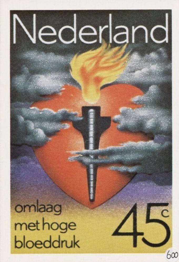 Briefkaart met afbeelding Omlaag met hoge bloeddruk postzegel