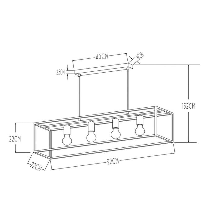 Lucide Ruben hanglamp met frame, 4-lamps