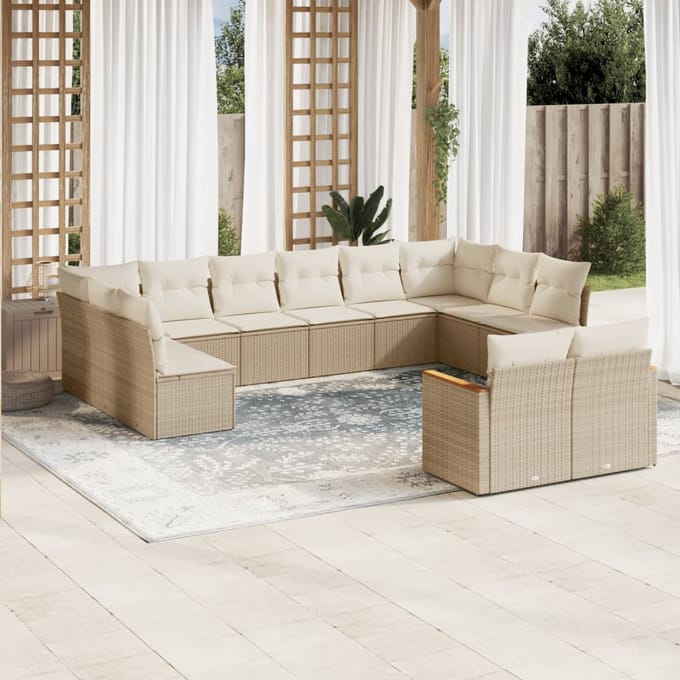 vidaXL - 12-delige - Loungeset - met - kussens - poly - rattan - beige