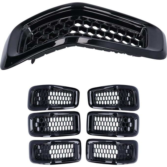 7 stuks Voorgrille Inzetstukken Grillbeschermer Sierlijst Accessoire Geschikt voor Jeep Cherokee 20142018Glanzend Zwart black