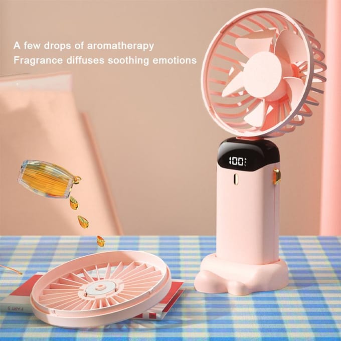 Draagbare ventilator van 5000/8000 mAh met slim LED-digitaal display, 5 snelheden instelbaar, USB-oplaadbaar, mini-handheld-nekventilator 8000mah roze