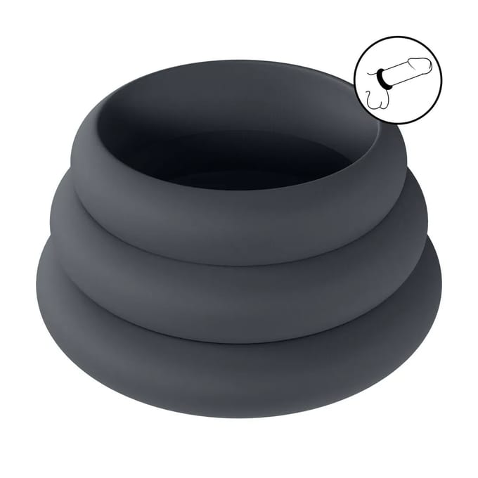 Wide O Silicone Cockring Set of 3 - S/M/L - Black