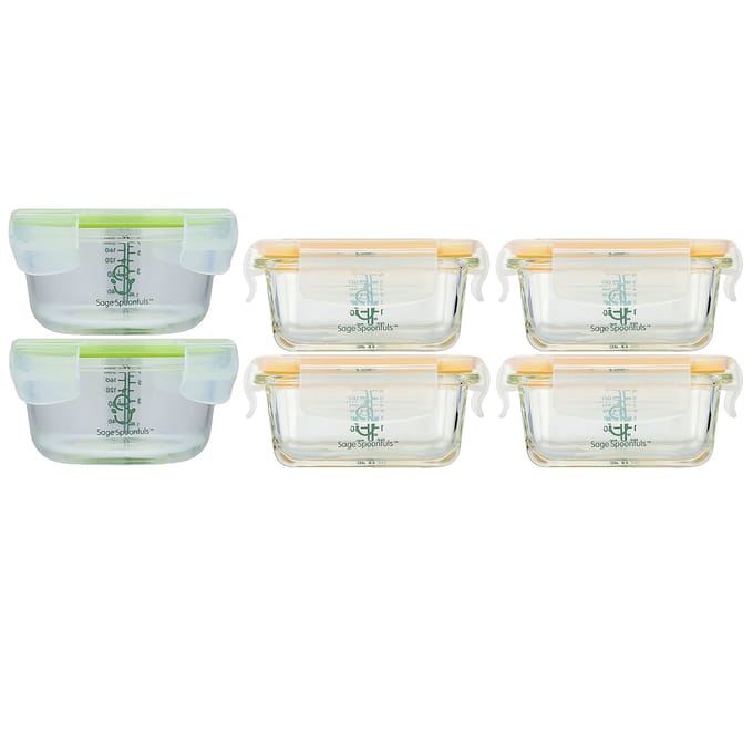 Sage Spoonfuls, Contenants Durables en Verre pour Alimentation Bébé, Lot de 4, Pack Combiné, Lot de 6 beige