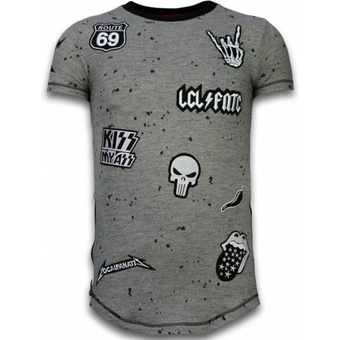 Longfit Asymmetric Embroidery - T-Shirt Patches - Rockstar - Grijs