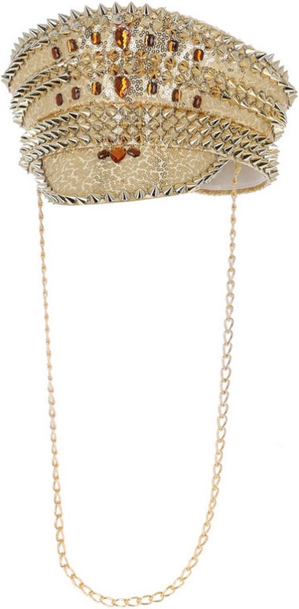 Fever - Deluxe Sequin Studded Captains Hat Kostuum Hoed - Goudkleurig
