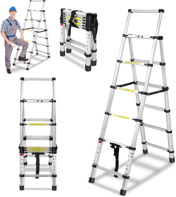 Multifunctionele Telescoopladder Aluminium - Inschuifbaar & Opvouwbaar - Tot 3.7 Meter - 150 kg Belasting
