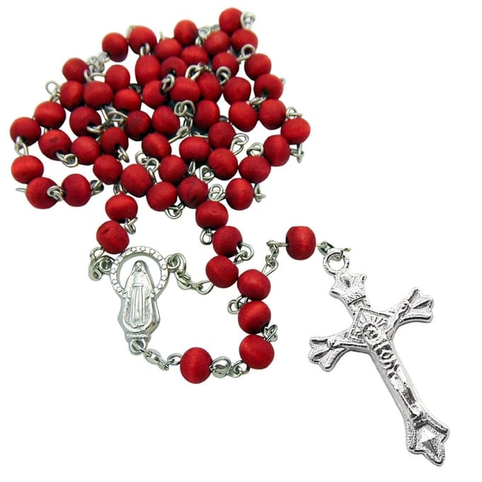 Fako Bijoux® - Rozenkrans Ketting - Sandelhout - Rood