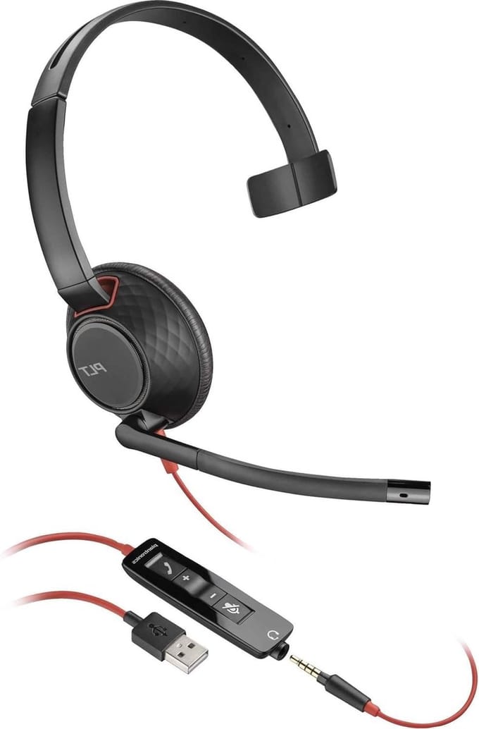 Bedrade Headset - PC Headset - Online Vergaderen - Dubbele Aansluiting - 125 Gram - Zwart Rood